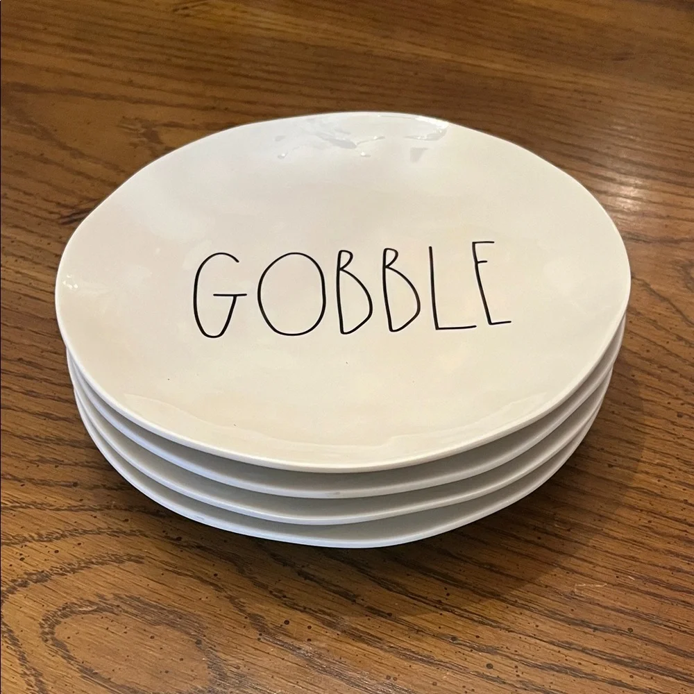 Rae Dunn Ivory 'Gobble' Dessert/Salad Melamine Plates, set of‎ 4